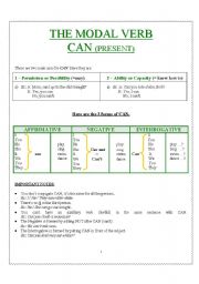 English worksheet: The modal ver -- CAN