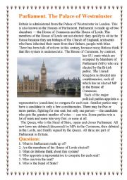 English Worksheet: Parliament. The Palace of Westminster