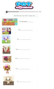 English worksheet: Pet Society -  Present Continuous ex + B&W