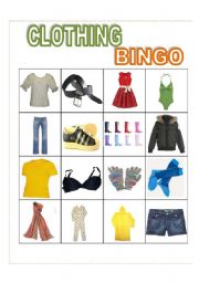 English Worksheet: Clothing Bingo option2