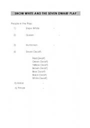English Worksheet: Snow white and the Seven Dwarfs - A Script play for Kids