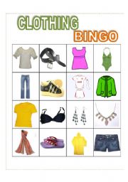 English Worksheet: Clothing Bingo