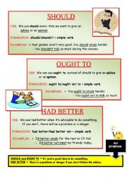 English Worksheet: Should, Ought to, Had better