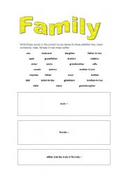 English Worksheet: Family Vocabulary