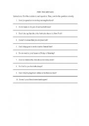 English Worksheet: Find The Mistake. Does and Do.