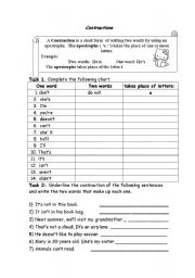 English worksheet: Contractions