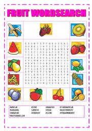 English Worksheet: FRUIT WORDSEARCH