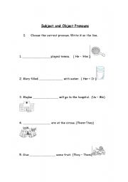 English Worksheet: subject and object pronouns