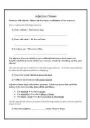 English Worksheet: Adjective (Relative) Clauses