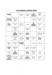 English Worksheet: Is It Correct? board game (simple present tense review)