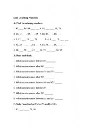 English Worksheet: Skip Counting Numbers