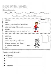 English Worksheet: days of the week