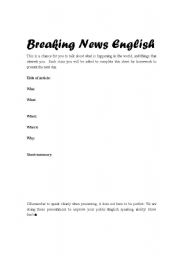 English Worksheet: Breaking News English