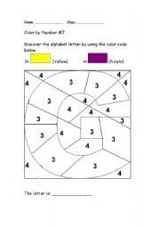 English Worksheet: Alphabet Color by Number: G