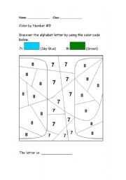 English Worksheet: Alphabet Color by Number: I