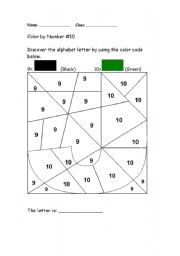 English Worksheet: Alphabet Color by Number: J