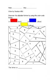 English Worksheet: Alphabet Color by Number: K