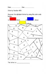 English Worksheet: Alphabet Color by Number: K