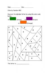 English Worksheet: Alphabet Color by Number: L