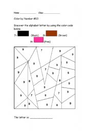 English Worksheet: Alphabet Color by Number: M
