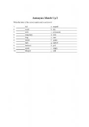 English Worksheet: Antonyms Match Up 2