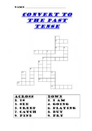 English Worksheet: pasttensecrosswords