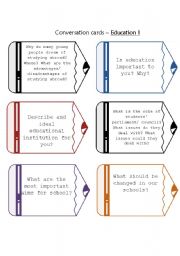 English Worksheet: Conversation Cards - Education (set 1)