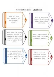 English Worksheet: Conversation cards - Education (set 2)