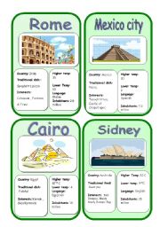 English Worksheet: Cities and countries-GAME SEt 3/8
