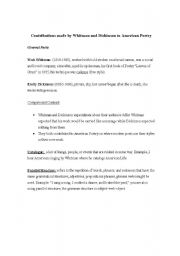 English worksheet: Dickinson and Whitman Contributions