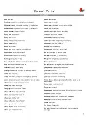 English Worksheet: PHRASAL VERBS LIST