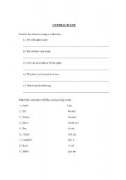 English Worksheet: contractions