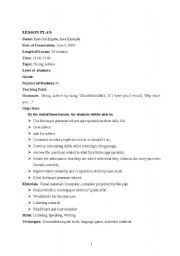 English worksheet: lesson plan