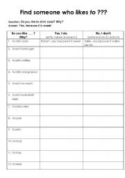 English Worksheet: Who likes what?