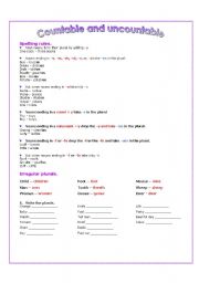 English worksheet: Countables & uncountables