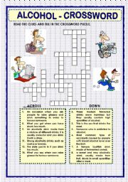 English Worksheet: ALCOHOL - CROSSWORD