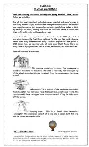 English Worksheet: FLYING MACHINES - SCIENE LEONARDOS INVENTIONS