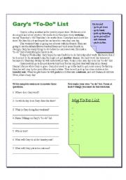 English Worksheet: Garys To-Do List