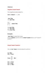 English Worksheet: Simple Present - Negtive Sentences and Questions