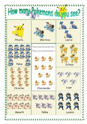 English Worksheet: Practice of counting with Pokemon 