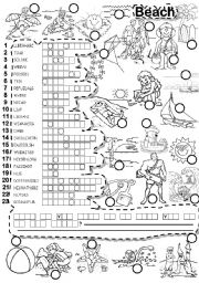 English Worksheet: BEACH PUZZLE and LETTER TILES