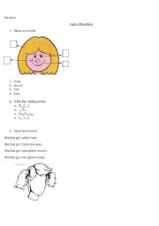 English Worksheet: parts of the face 
