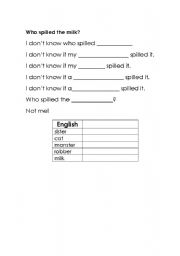 English worksheet: Who spilled the milk?