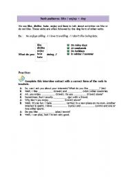 English Worksheet: like/enjoy + ING