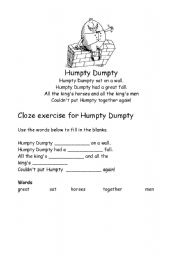 English worksheet: Humpty Dumpty Cloze Activity