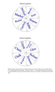 English Worksheet: School Supplies pizza game