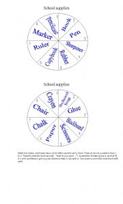 English worksheet: School Supplies pizza game