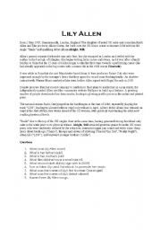 English worksheet: Lily Allen biography reading comprehension