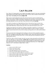 English Worksheet: Lily Allen biography reading comprehension