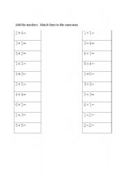 English Worksheet: add and match